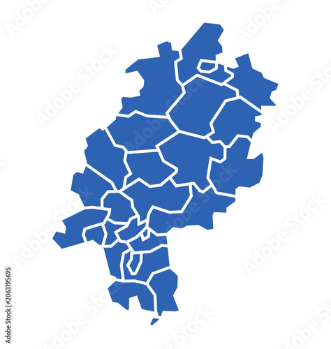 Hessen state map with all districts filled in blue color on white background