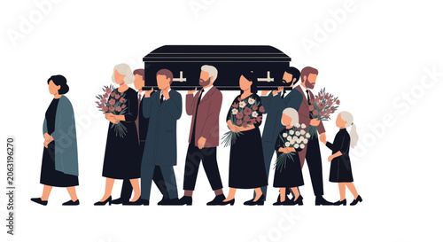 Obraz na płótnie Mourners following a coffin at a funeral ceremony