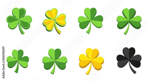 Shamrock and clover leaf icons in various colors and styles