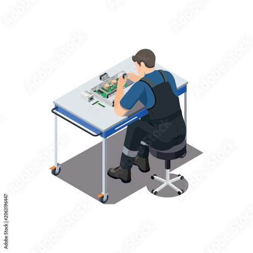 IT Technician Repairing Server Hardware Isometric Illustration