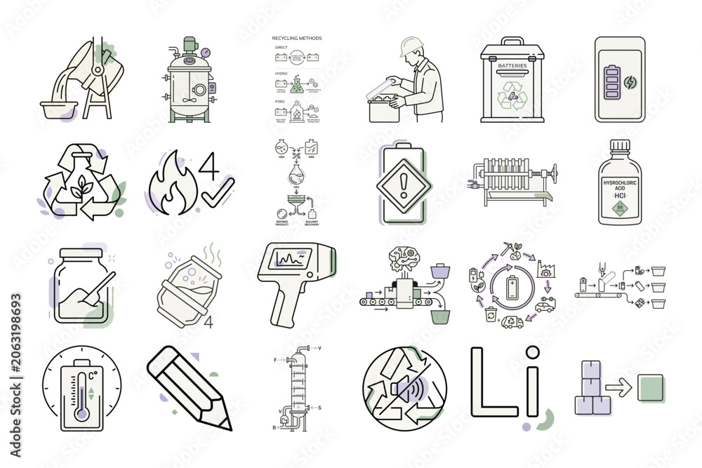 Fototapeta premium EV Battery Recycling Process in Flat Style or Battery Recycling Infographic Vector Design