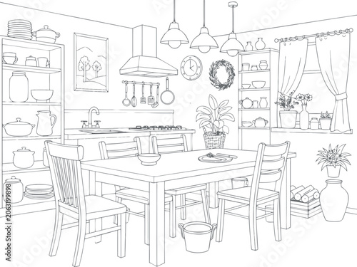 Farmhouse Kitchen Decor Coloring Book Page