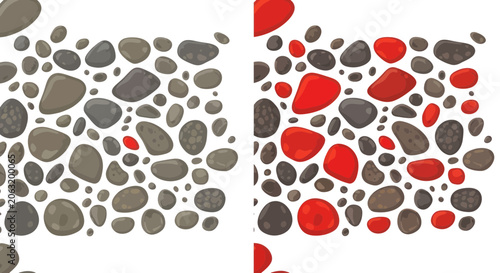 Fotografía Smooth river pebbles in gray and vibrant red patterns