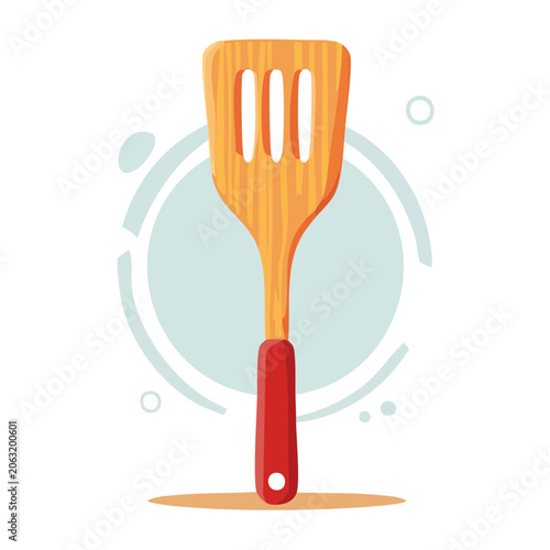 Flat design wooden spatula with red handle