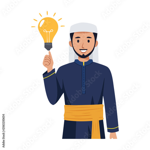 Man in traditional clothing holding a light bulb