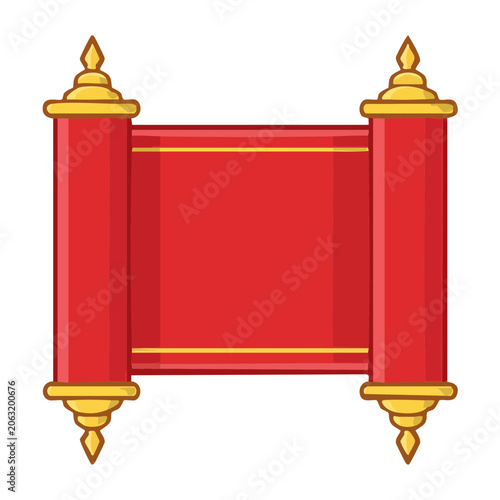 Ornate red scroll with gold accents on transparent background