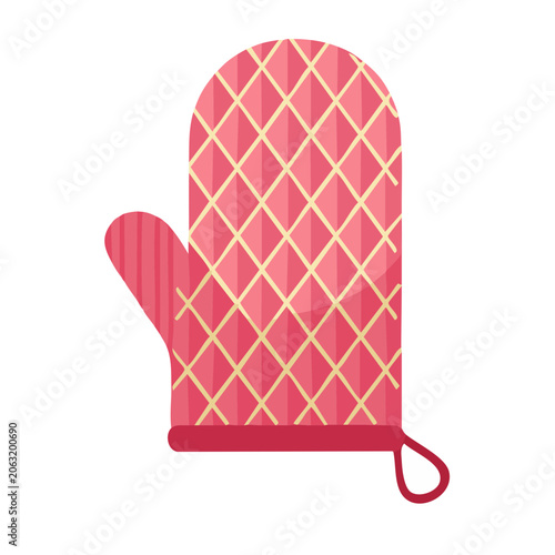 Red and Pink Patterned Oven Mitt Illustration