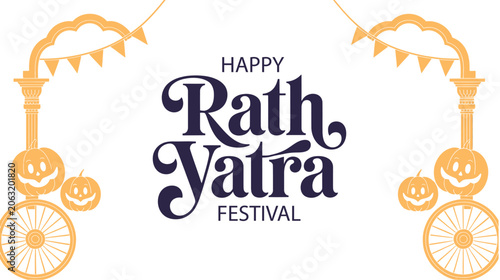 Foto Happy Rath Yatra Festival Celebration Banner Featuring Traditional Chariot Wheel