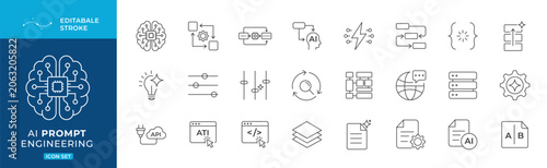 Tableau sur toile Prompt Engineering Vector Icons, Minimal outline editable stroke set for AI prom