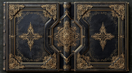 Vintage book cover with ornate gold frame and classic baroque patterns on elegant background. Perfect for library designs, certificates, and decorative templates with antique style.