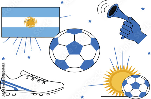 Argentina Football Fan Elements with Flag, Ball, Shoe, and Vuvuzela