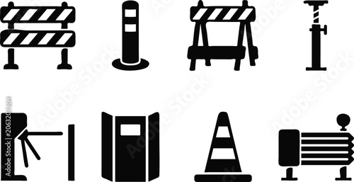 Fotografía Construction Safety and Traffic Control Icons Set in Solid Glyph Style