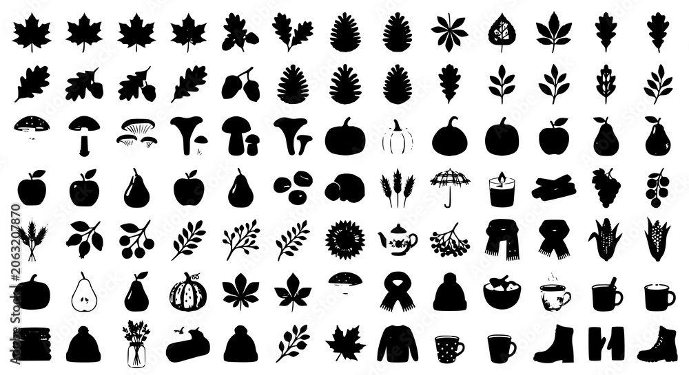 Fototapeta premium Autumn Nature and Cozy Lifestyle Elements Vector Bundle in Flat Realistic Style