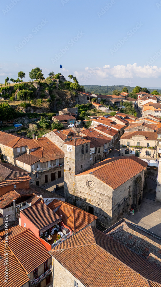 Fototapeta premium Allariz historic townscape showing Santiago Church in Galicia