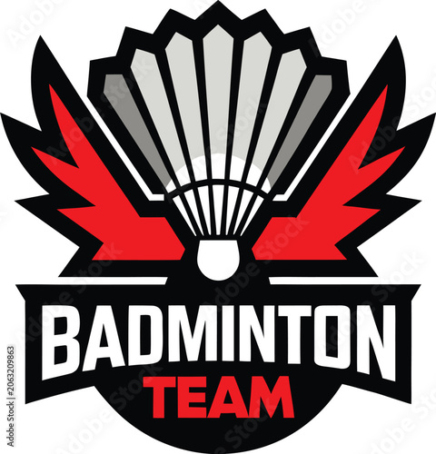 Badminton Team Logo with Shuttlecock and Wings sport