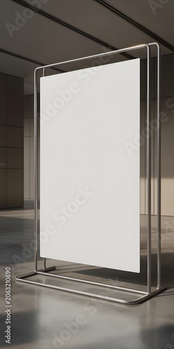 Blank White Sign Board on Stand for Advertising, Marketing Campaigns and Promotional Displays. High-quality professional photograph featuring a blank white sign board mounted on a support stand, easel