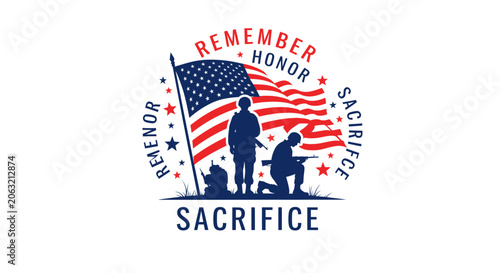 Εκτύπωση καμβά Patriotic emblem honoring veterans with us flag and soldiers