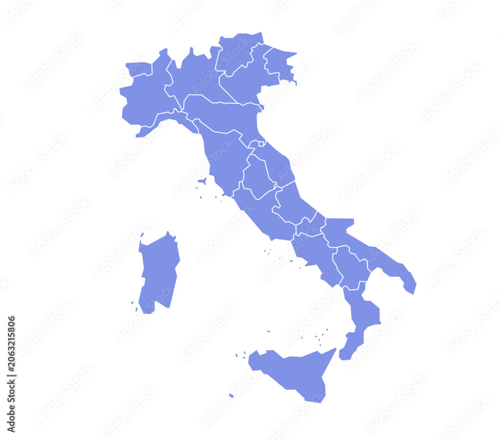 Fototapeta premium Italy map with all regions in flat blue color design