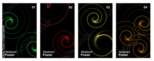 Futuristic Neon Vortex Spiral Posters Collection, Abstract Glowing Circular Waves, Luxury Dark Background Design, Modern Energy Light Trails for Covers, Flyers and Banners