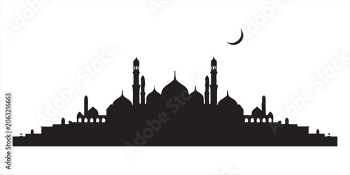 Tableau sur toile Majestic islamic cityscape silhouette featuring a grand mosque with domes and mi