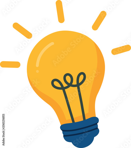 Glowing light bulb icon representing creativity, innovation and bright ideas. Simple educational vector illustration for learning, problem solving, inspiration and business concepts.