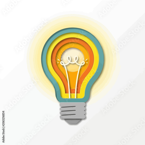 Layered light bulb illustration symbolizing ideas and innovation with glowing effect