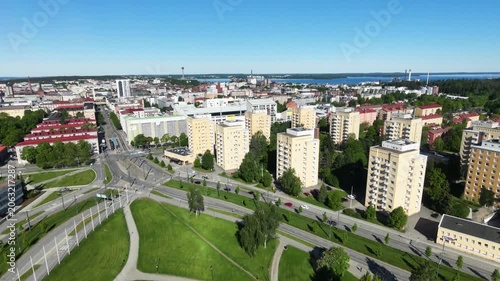 Aerial View of Summer Cityscape with Roads and Buildings