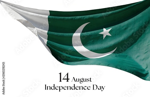 Pakistan Independence Day 14 August with Waving National Flag and Patriotic Celebration Design, 14 August.
