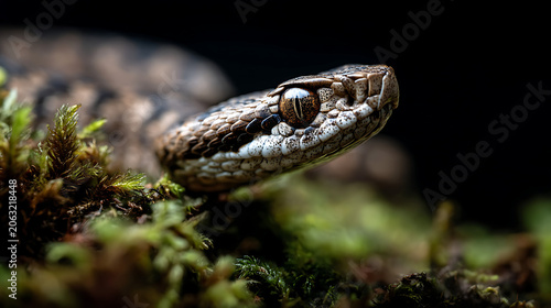 viper snake lurking on moss