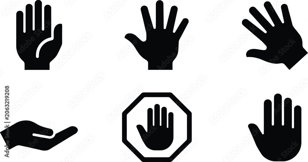 Fototapeta premium Black silhouette icons of hands in various gestures and positions vector illustration