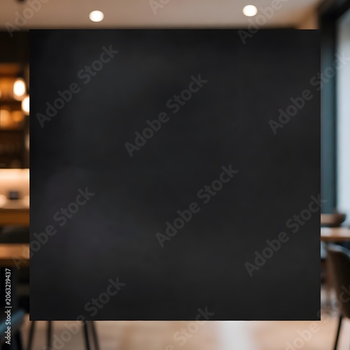 Blank Hanging Chalkboard on Wall for Advertising, Marketing Messages and Business Announcements. High-quality professional photograph featuring a blank black chalkboard or blackboard panel hanging 