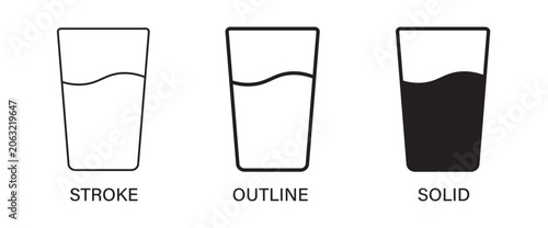 Slika na platnu Glass of Water Icon Vector Collection in Stroke, Outline and Solid Style for Dri