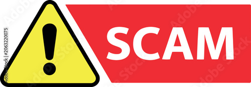 Warning scam alert triangle icon with red background
