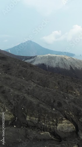 Aerial Close Up Of Anak Krakatau Active Volcanic Crater Cone