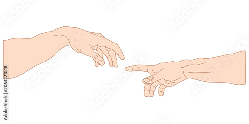 Vibrant Human Connection Concept. Two Hands Reaching Toward Each Other Symbolizing Unity, Communication and Togetherness - Creation of Adam Style Hands. 