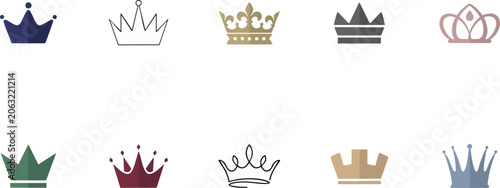 Vászonkép Collection of royalty free crown icons and symbols in various styles and colors on transparent background