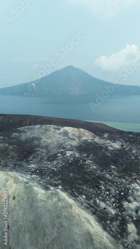 Aerial Of Anak Krakatau Volcanic Crater Slope And Island View