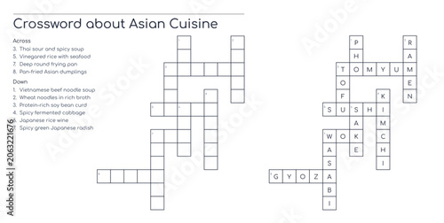 Crossword puzzle featuring Asian cuisine terms and clues  
