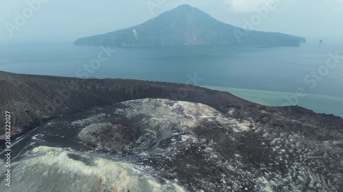 Aerial Of Anak Krakatau Crater And Ash Field With Caldera