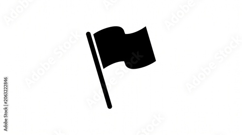 Minimalist black silhouette of flag on pole, slightly waving to the right, icon‑like design symbolizing motion, identity, and representation.
