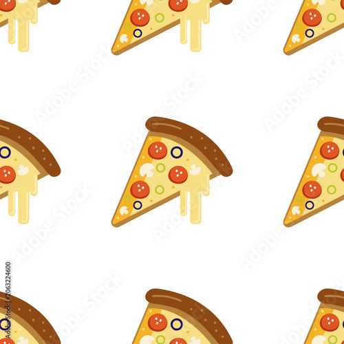 Seamless pepperoni pizza slice pattern, vector illustration of melted cheese for restaurant menu design.