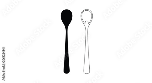 Billede på lærred Two Spoons One Black Silhouette Against White Background