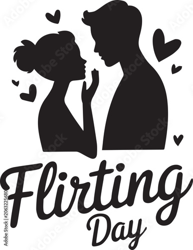 Black silhouette of two people flirting with heart symbols couple hearts love