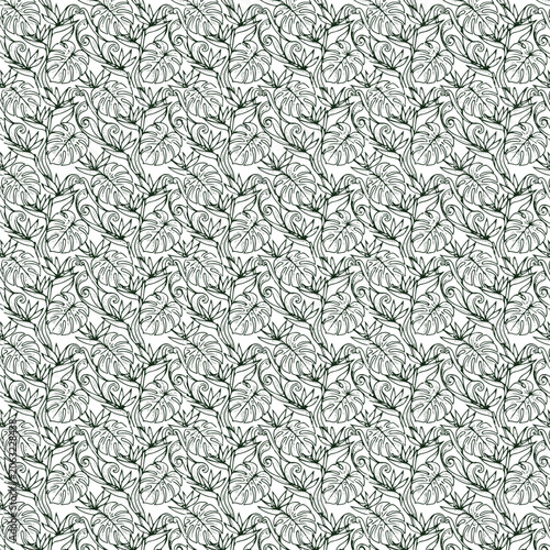 Seamless black and white mandala floral pattern isolated on white background, intricate repeating texture with geometric line art flowers and spiral swirls for coloring book page or textile design