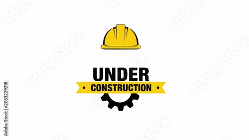 Under Construction Animation Yellow Hard Hat Gear Icon Loop White Background 4K