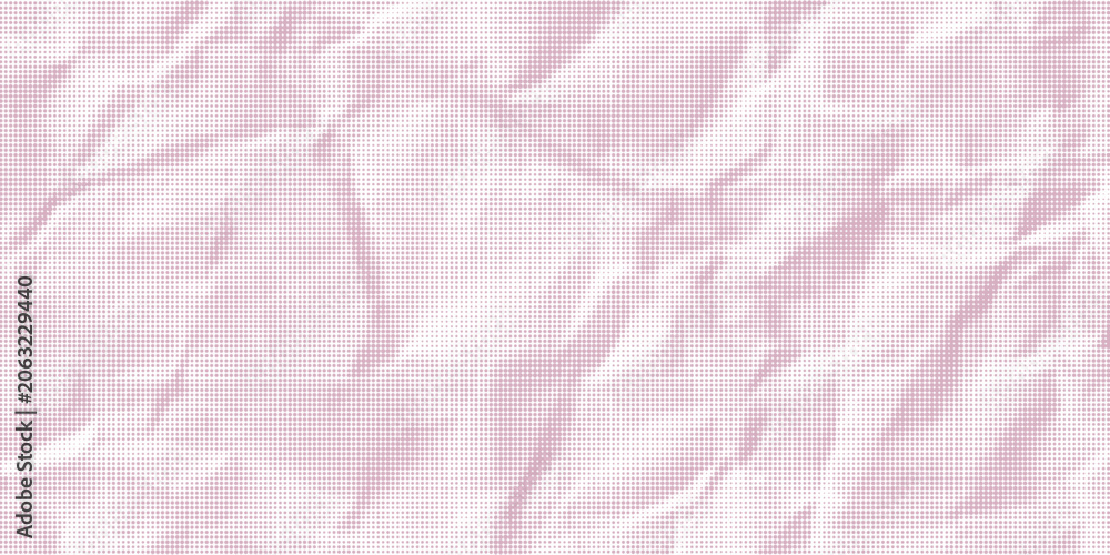 Fototapeta premium Wrinkled paper texture pattern with pink halftone. Dot gradient effect vector background. Trendy overlay print.