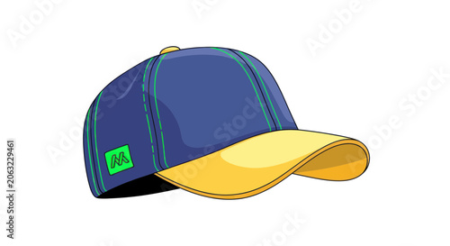 Sporty blue and yellow baseball cap with green stitching