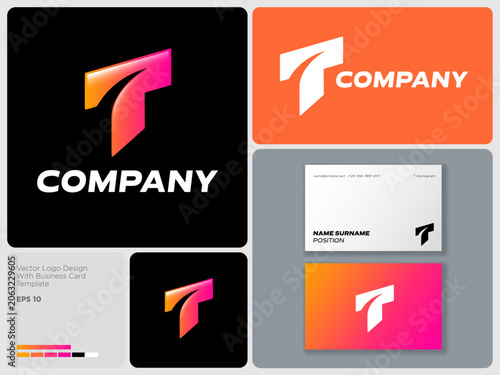 The letter T monogram. The letter T has a dynamic, original form. Corporate identity. Business card.