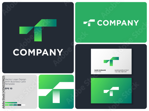 T monogram. Letter T geometry icon consists of some strips or ribbon. Identity. Business card.