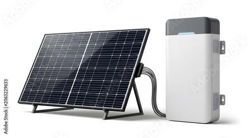 solar panel and battery on white background 